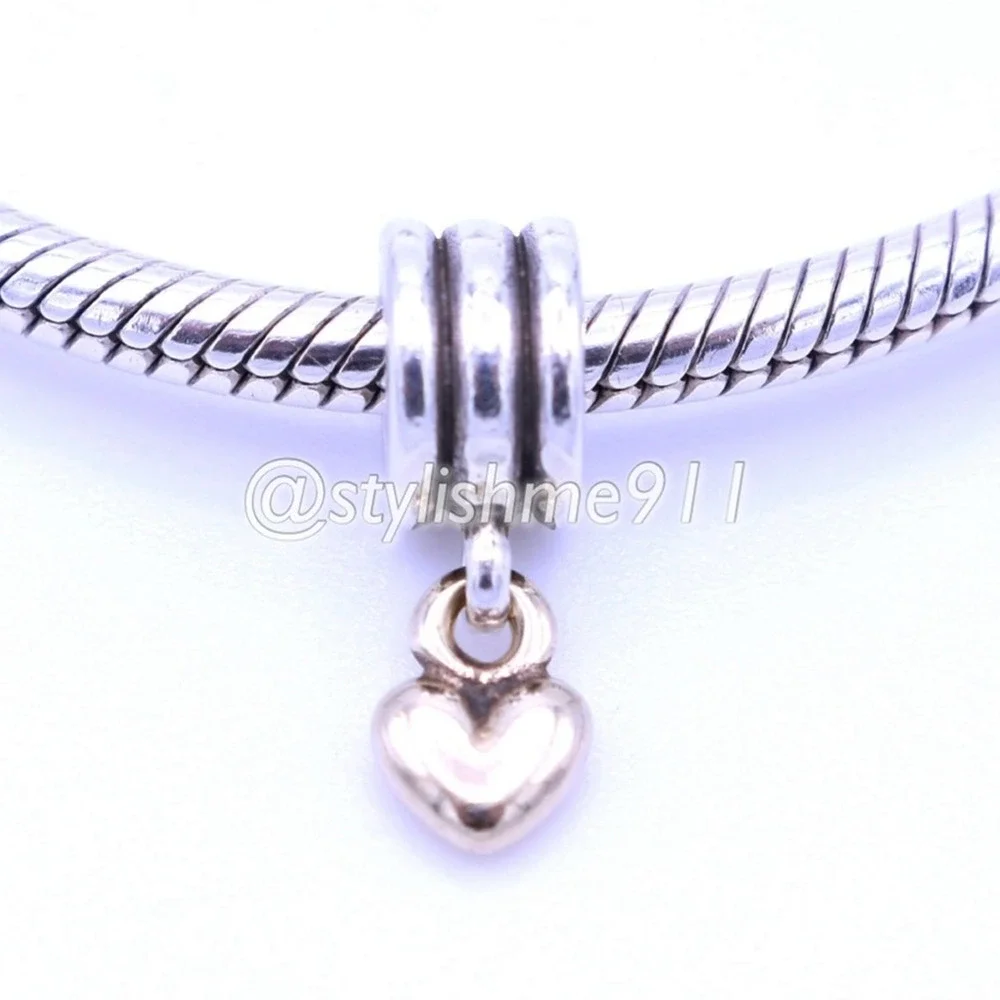 Authentic PANDORA Two-Tone Sterling Silver/ 14k Gold Heart Dangle - 790173